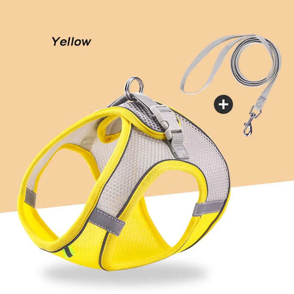 Adjustable Soft Mesh Pet Harness with Leash - Escape-Proof Reflective Walking Vest for Small to Medium Cats and Puppies