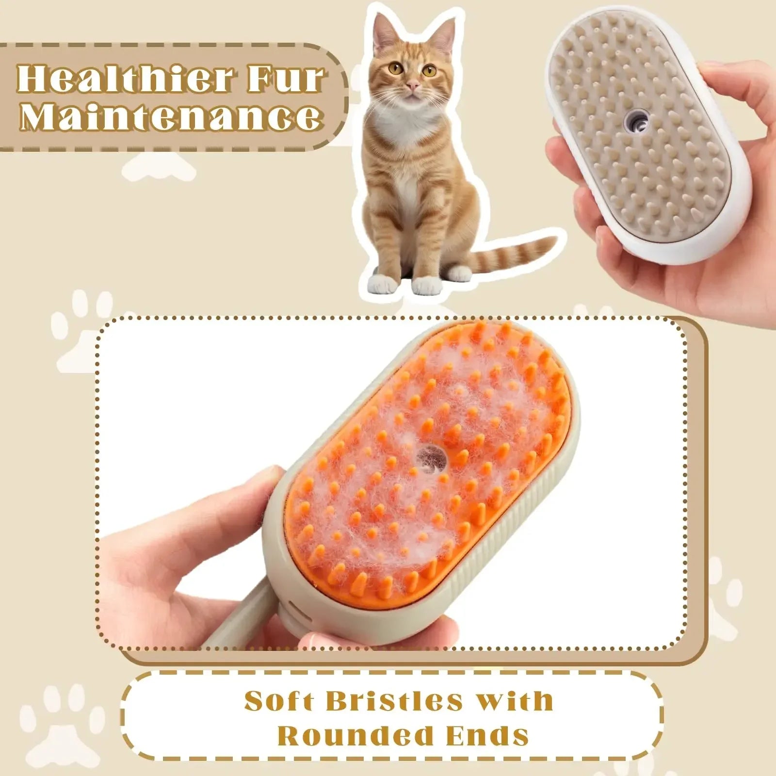 3-in-1 Pet Massage Brush with Steam Spray, Folding Rotatable Design for Effective Hair Removal and Bathing