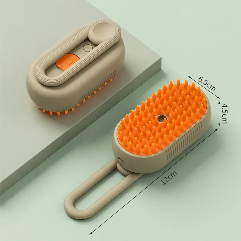 3-in-1 Pet Massage Brush with Steam Spray, Folding Rotatable Design for Effective Hair Removal and Bathing
