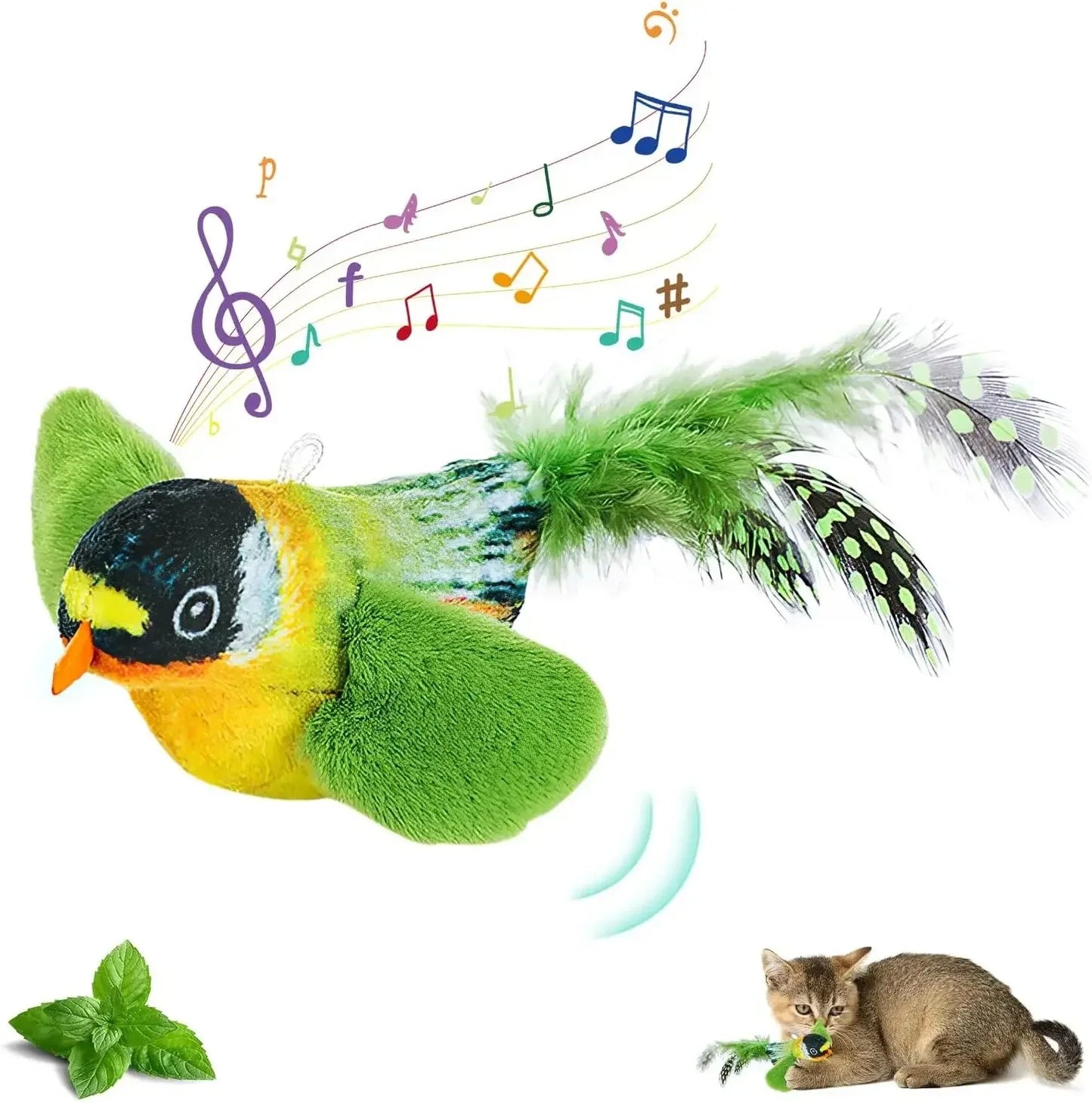 Cat Toy with Bird Sound Simulation and Elastic Rope for Boredom Relief and Scratch Resistance