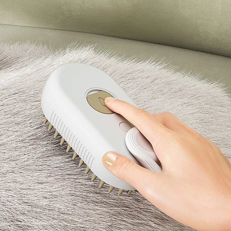 3-in-1 Pet Massage Brush with Steam Spray, Folding Rotatable Design for Effective Hair Removal and Bathing