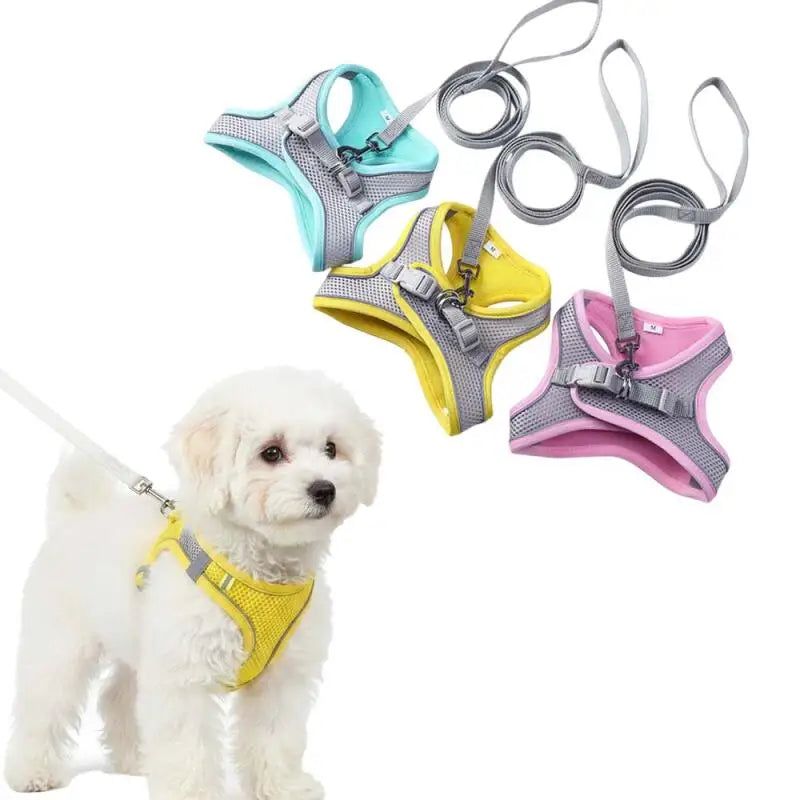 Adjustable Soft Mesh Pet Harness with Leash - Escape-Proof Reflective Walking Vest for Small to Medium Cats and Puppies