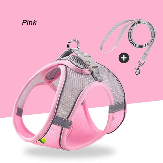 Adjustable Soft Mesh Pet Harness with Leash - Escape-Proof Reflective Walking Vest for Small to Medium Cats and Puppies