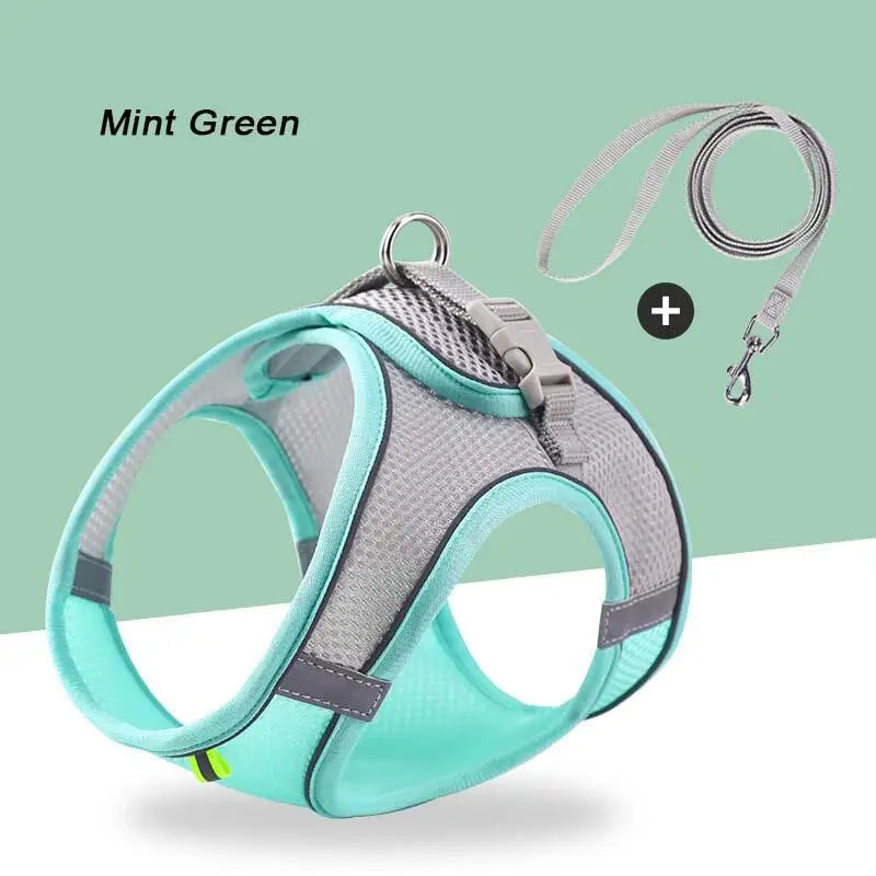 Adjustable Soft Mesh Pet Harness with Leash - Escape-Proof Reflective Walking Vest for Small to Medium Cats and Puppies