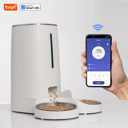 Ultimate WiFi-Enabled Automatic Cat Feeder for Two Cats - 4L Food Dispenser with Smart App Control, Dual Stainless Steel Bowls, and Low Food Alerts