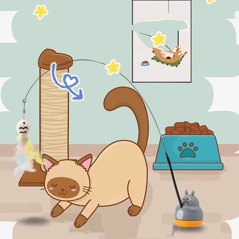 Premium Cat Toy: Steel Wire Pole with Rotating Feather for Interactive Play and Self-Entertainment