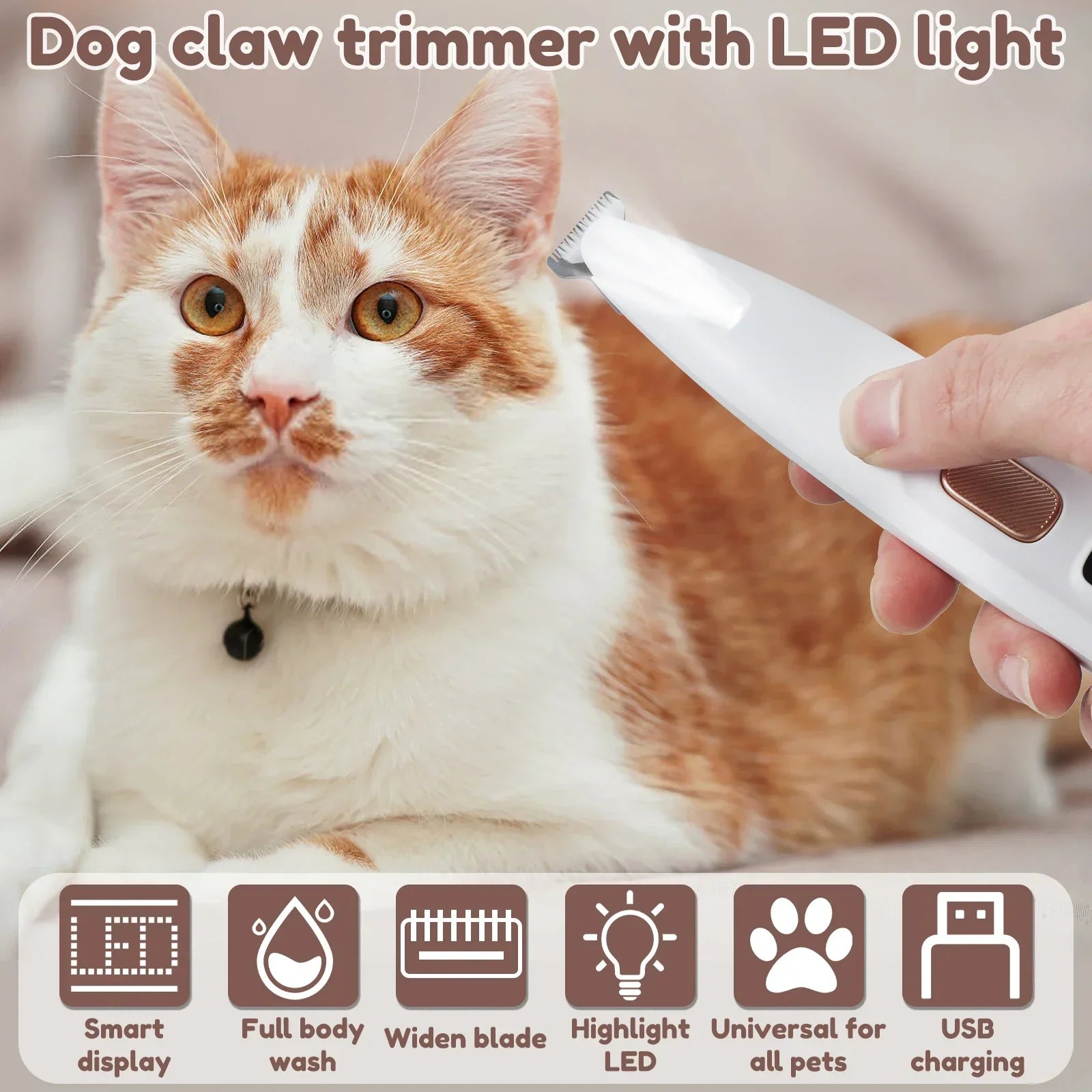 Ultimate Professional Dog Paw Trimmer with LED Light - Waterproof & Quiet Pet Clippers for Precision Grooming