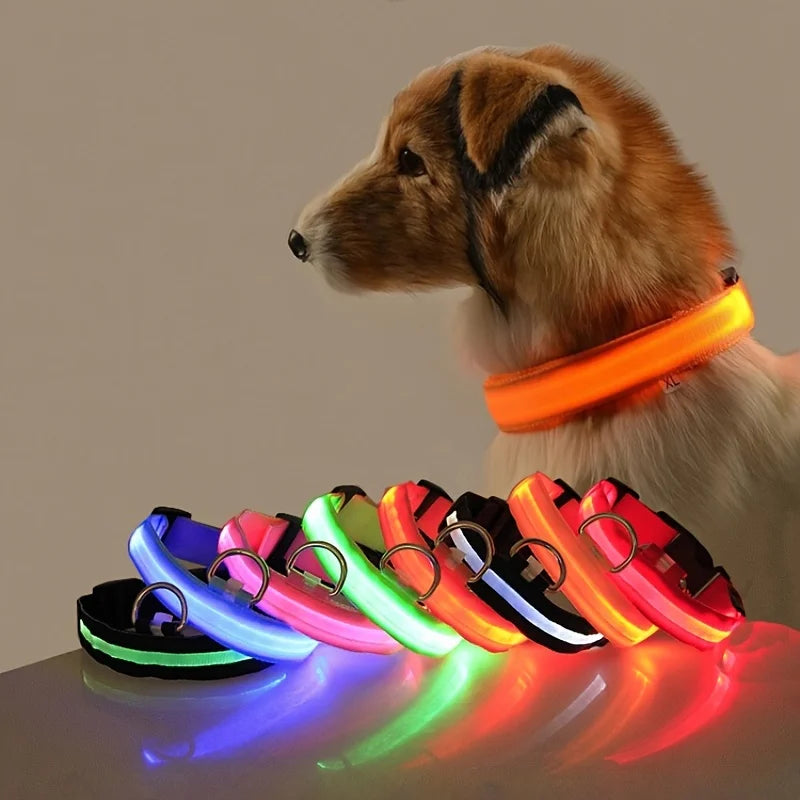 Illuminate Your Night Walks with the Nylon LED Safety Dog Leash and Luminous Collar Set