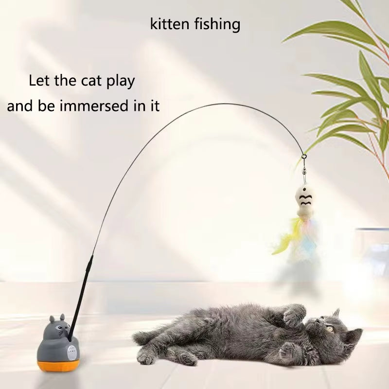 Premium Cat Toy: Steel Wire Pole with Rotating Feather for Interactive Play and Self-Entertainment