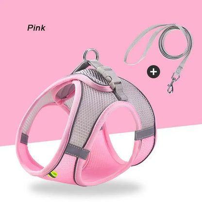 Adjustable Soft Mesh Pet Harness with Leash - Escape-Proof Reflective Walking Vest for Small to Medium Cats and Puppies