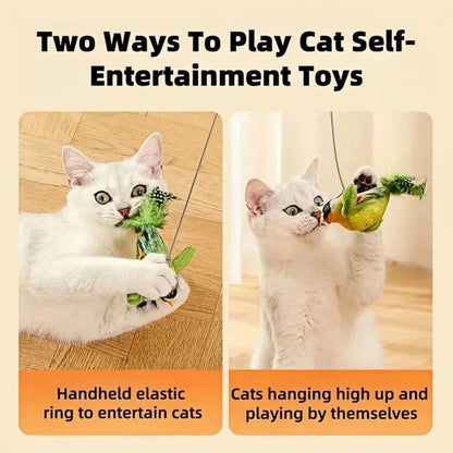 Cat Toy with Bird Sound Simulation and Elastic Rope for Boredom Relief and Scratch Resistance