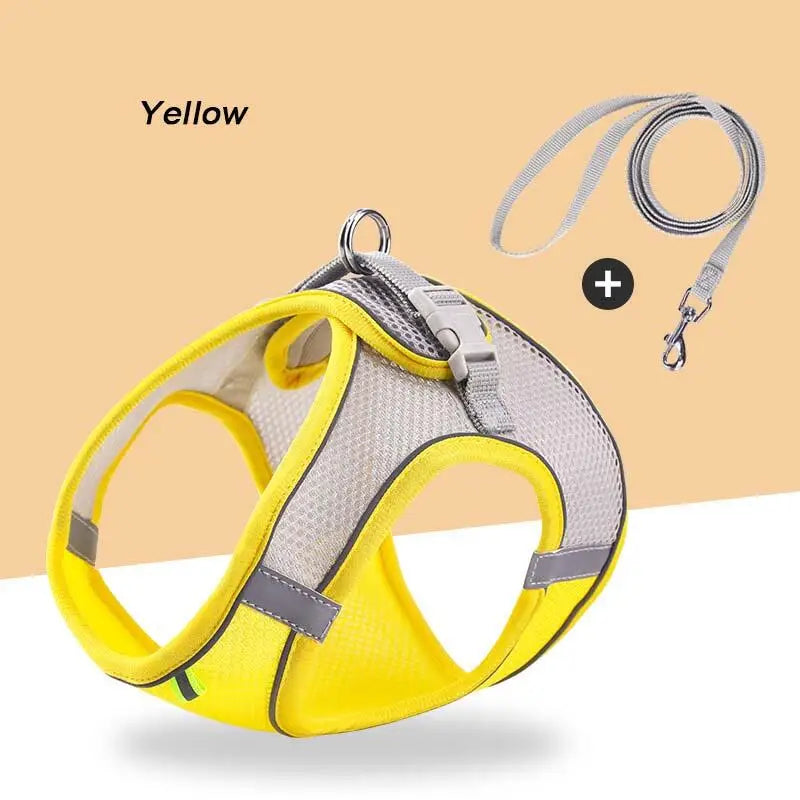 Adjustable Soft Mesh Pet Harness with Leash - Escape-Proof Reflective Walking Vest for Small to Medium Cats and Puppies