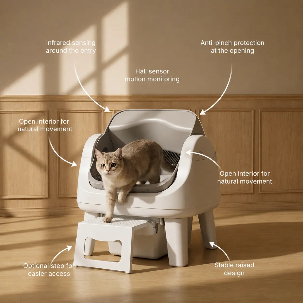 Petpivot Autoscooper 12 Lite Open Top Self-Cleaning Cat Litter Box with Advanced Safety Sensors and Senior-Friendly Access Step