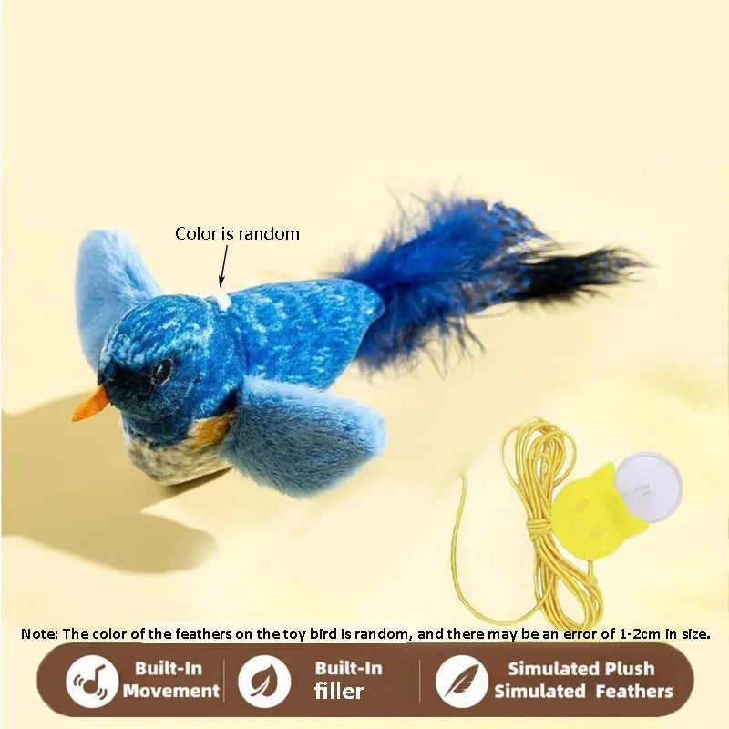 Cat Toy with Bird Sound Simulation and Elastic Rope for Boredom Relief and Scratch Resistance