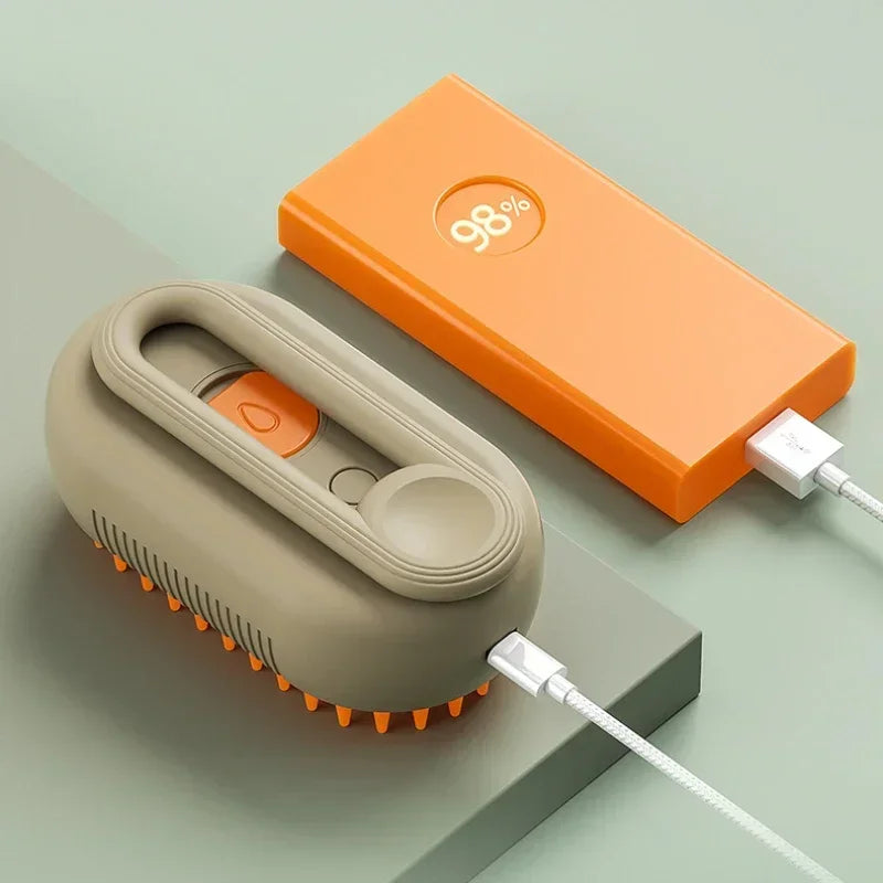3-in-1 Pet Massage Brush with Steam Spray, Folding Rotatable Design for Effective Hair Removal and Bathing