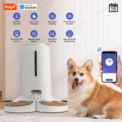 Ultimate WiFi-Enabled Automatic Cat Feeder for Two Cats - 4L Food Dispenser with Smart App Control, Dual Stainless Steel Bowls, and Low Food Alerts