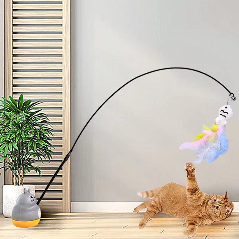 Premium Cat Toy: Steel Wire Pole with Rotating Feather for Interactive Play and Self-Entertainment