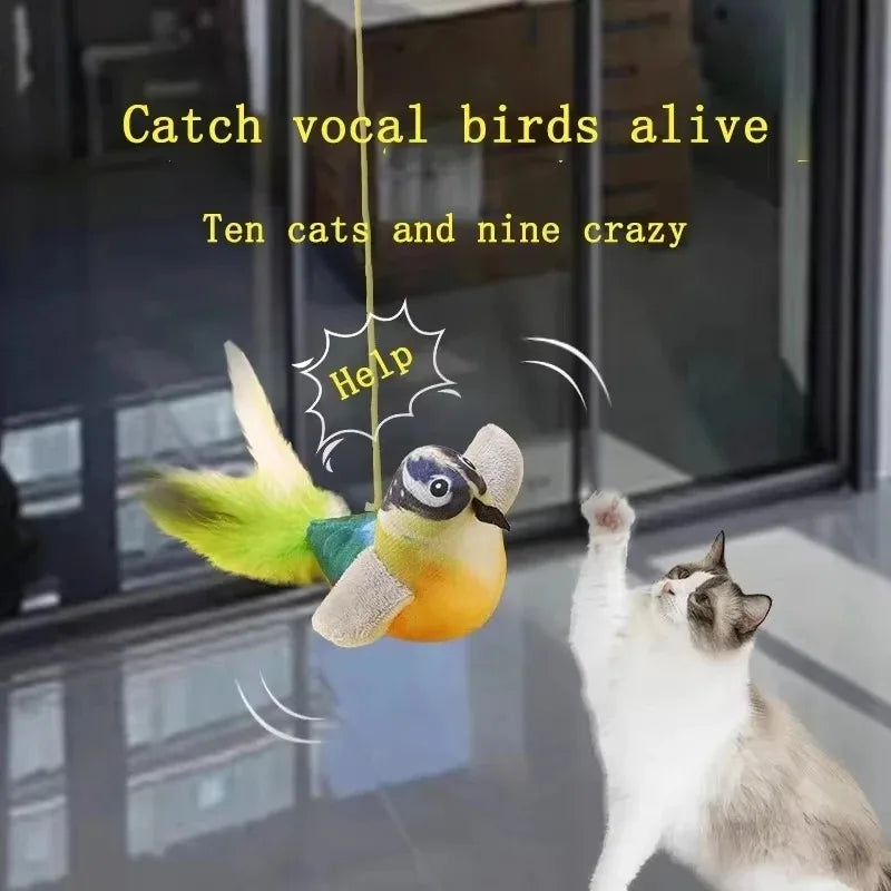 Cat Toy with Bird Sound Simulation and Elastic Rope for Boredom Relief and Scratch Resistance