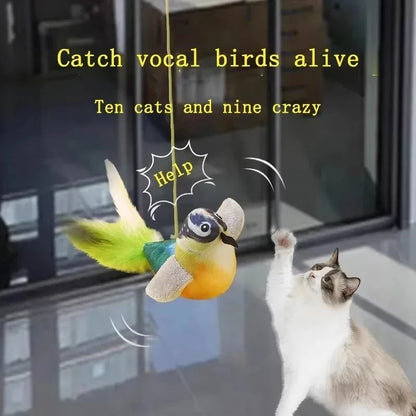 Cat Toy with Bird Sound Simulation and Elastic Rope for Boredom Relief and Scratch Resistance