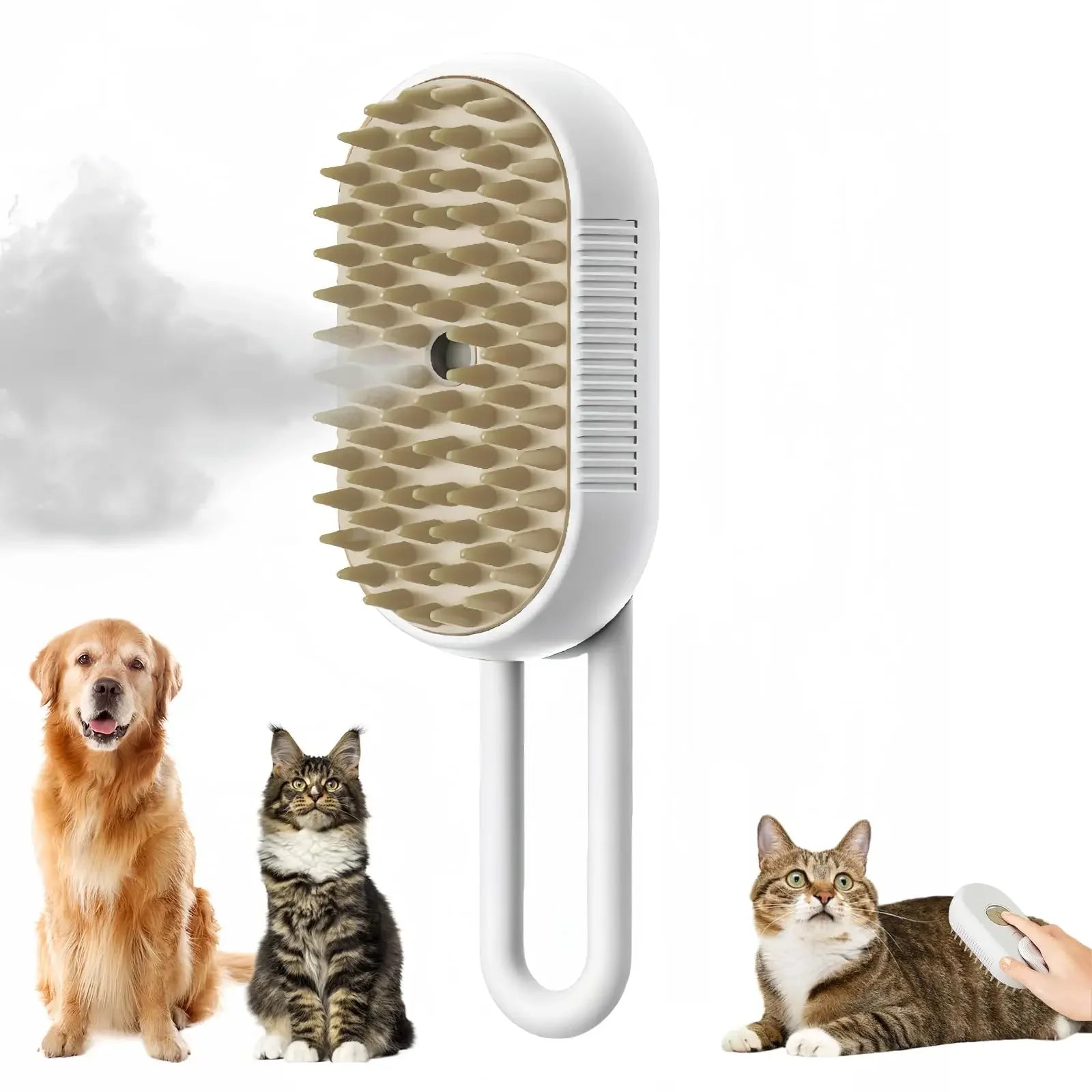 3-in-1 Pet Massage Brush with Steam Spray, Folding Rotatable Design for Effective Hair Removal and Bathing
