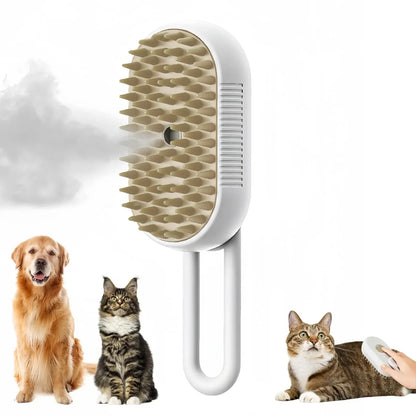 3-in-1 Pet Massage Brush with Steam Spray, Folding Rotatable Design for Effective Hair Removal and Bathing